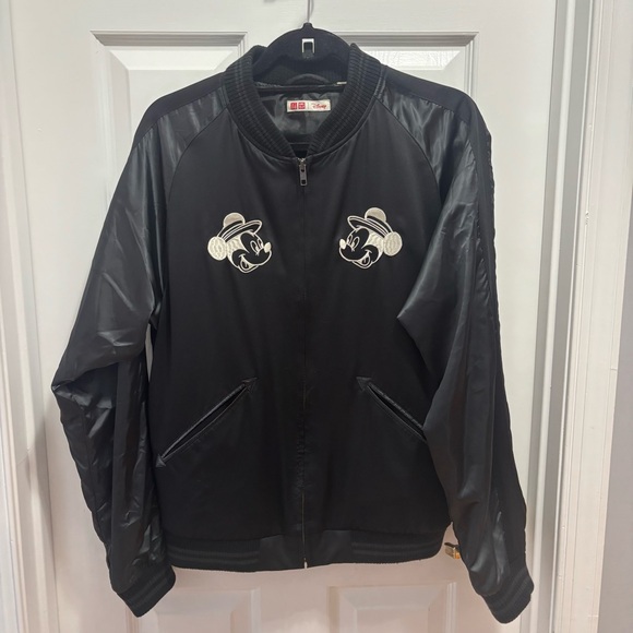 Uniqlo x Disney Bomber Jacket Black Mickey Mouse World Tour Satin Embroidered. S - Picture 1 of 16